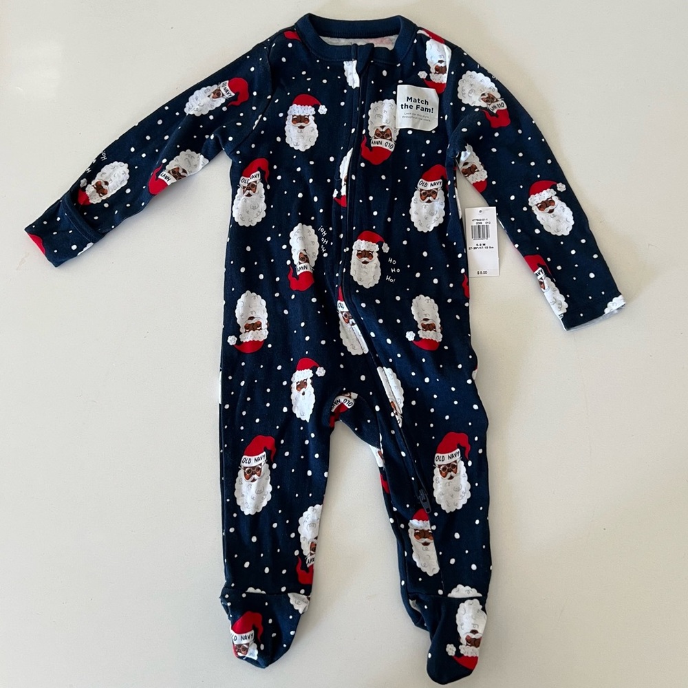 NWT Old Navy Christmas Festive Santa Navy Footie Size: 6-9 M